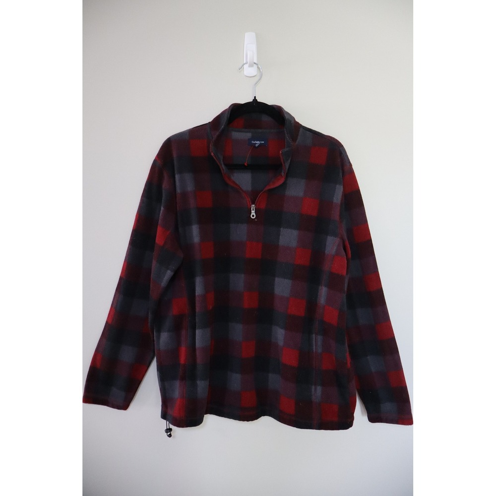 Gorpcore Cabin Croft & Barrow Fleece Pullover Large Red Plaid Quarter Zip
